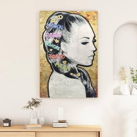 Empire Art Direct Silver Leaf Vetro de Arte 36" x 24" City Clips Frameless Printed Tempered Glass Wall Art